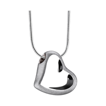 Polished and Brushed Silver Necklace with Leaning Heart Pendant Cremation Urn