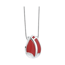 Polished Silver Necklace with Pearl Red Tulip Pendant Cremation Urn