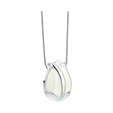 Polished Silver Necklace with Pearl White Tulip Pendant Cremation Urn