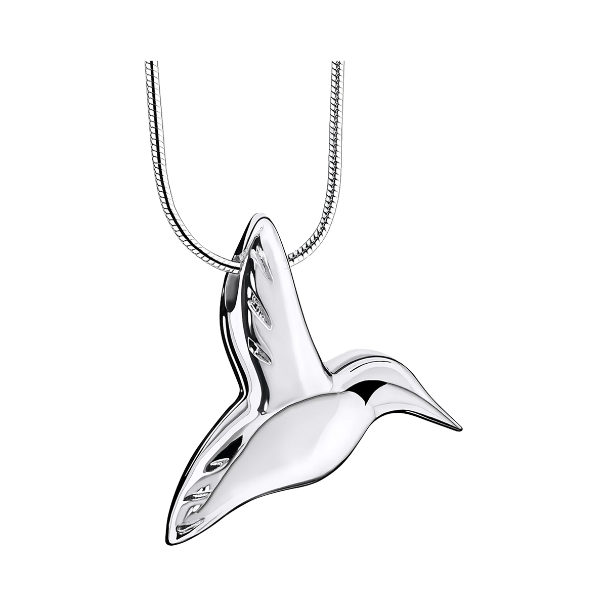 Polished Silver Necklace with Hummingbird Pendant Cremation Urn 