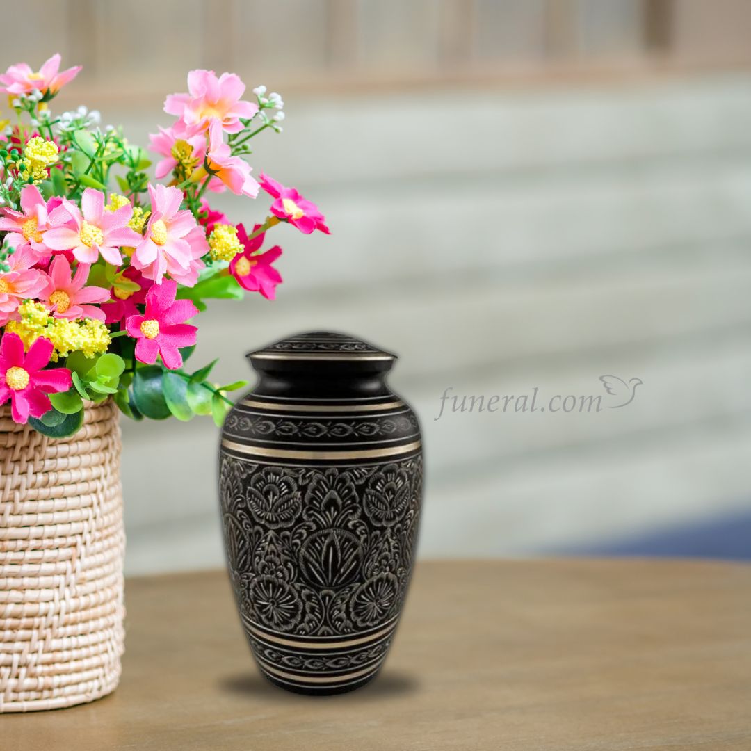 Elior Adult Black Flower Brass Urn