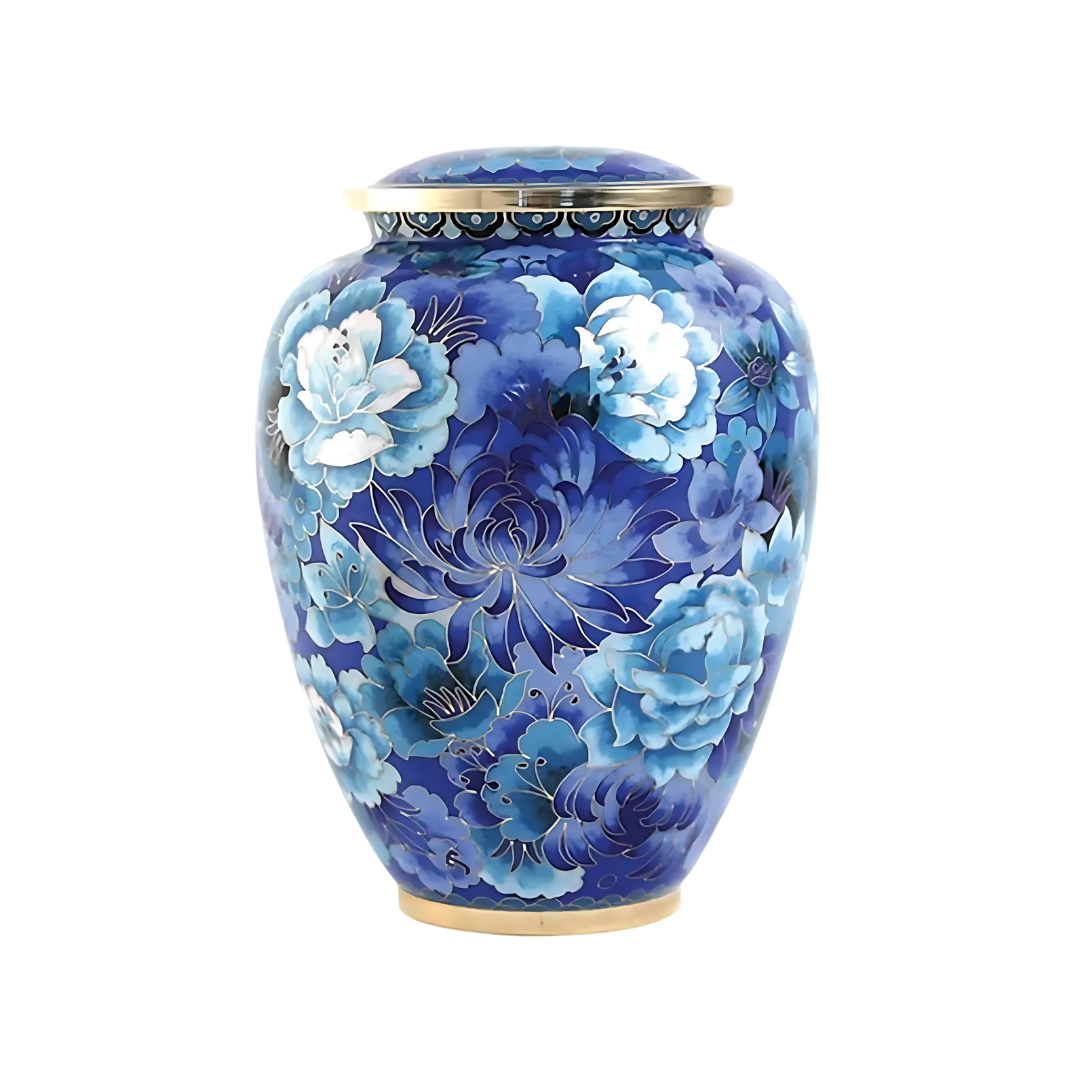 Elite Adult Blossom Blue Cloisonné Urn - Full view