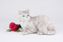 Silver & White Coat Shorthair Cat Figurine Pet Urn