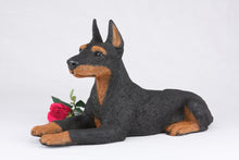 Black & Tan Coat Doberman Pinscher with Ears Up Figurine Extra Large Pet Urn
