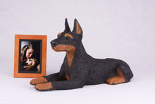Black & Tan Coat Doberman Pinscher with Ears Up Figurine Extra Large Pet Urn
