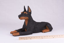 Black & Tan Coat Doberman Pinscher with Ears Up Figurine Extra Large Pet Urn