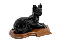 Faithful Feline, Laying Down Pet Cremation Urn Black With Base No Plate