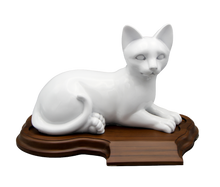 Faithful Feline, Laying Down Pet Cremation Urn White With Base No Plate