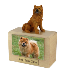 Wooden Pet Urn with Sitting Chow Chow Figurine & 4x6 Inches Photo Holder