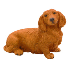 Wooden Pet Urn with Brown Longhaired Dachshund Figurine & 4x6 Inches Photo Holder