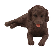 Wooden Pet Urn with Lying Down Chocolate Labradoodle Figurine & 4x6 Inches Photo Holder