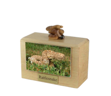 Wooden Pet Urn with Coiled Rattlesnake Figurine & 4x6 Inches Photo Holder