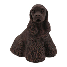 Wooden Pet Urn with Sitting Bronze Cocker Spaniel Figurine & 3.5x5 Inches Photo Holder