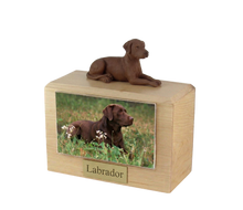 Urna de madera para mascotas con figura de terrier escocés sentado y portafotos de 10 x 15 cm