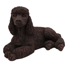 Wooden Pet Urn with Resting Bronze Poodle Figurine & 4x6 Inches Photo Holder