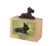 Wooden Pet Urn with Bronze Schnauzer Figurine & 4x6 Inches Photo Holder