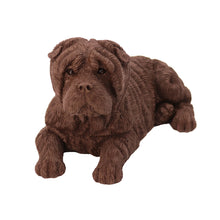 Wooden Pet Urn with Lying Down Chocolate Shar Pei Figurine & 4x6 Inches Photo Holder