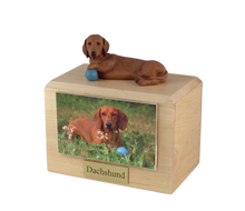 Urna de madera para mascotas con figura de border terrier sentado y portafotos de 8,9 x 12,7 cm