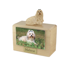 Urna de madera para mascotas con figura de border terrier sentado y portafotos de 10 x 15 cm
