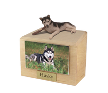Urna de madera para mascotas con figura de terrier escocés sentado y portafotos de 10 x 15 cm