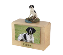 Urna de madera para mascotas con figura de border terrier sentado y portafotos de 8,9 x 12,7 cm