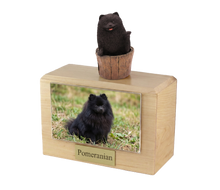 Urna de madera para mascotas con figura de border terrier sentado y portafotos de 8,9 x 12,7 cm