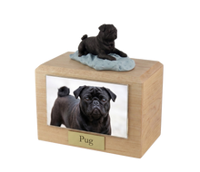 Urna de madera para mascotas con figura de border terrier sentado y portafotos de 8,9 x 12,7 cm