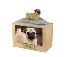 Urna de madera para mascotas con figura de border terrier sentado y portafotos de 8,9 x 12,7 cm