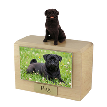 Urna de madera para mascotas con figura de border terrier sentado y portafotos de 10 x 15 cm