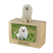 Urna de madera para mascotas con figura de border terrier sentado y portafotos de 10 x 15 cm