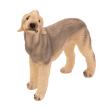 Wooden Pet Urn with Standing Gray Bedlington Terrier Figurine & 4x6 Inches Photo Holder