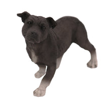 Wooden Pet Urn with Standing Black Staffordshire Terrier Figurine & 4x6 Inches Photo Holder
