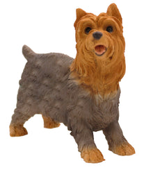 Wooden Pet Urn with Standing Yorkshire Terrier Tongue Out Figurine & 4x6 Inches Photo Holder