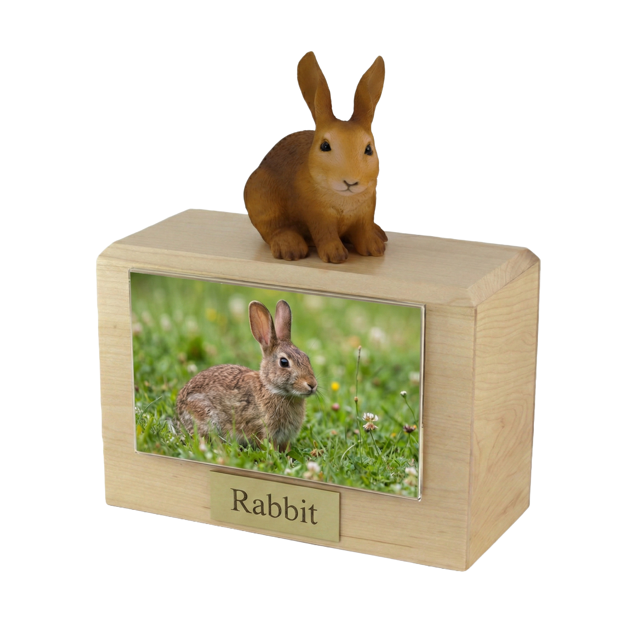 Toy Alert Rabbit Wooden Pet Urn w/ Alert Sitting Brown Rabbit Figurine & 4x6 Photo ...
