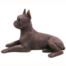 Wooden Pet Urn with Lying Down Bronze Boston Terrier Figurine & 4x6 Inches Photo Holder