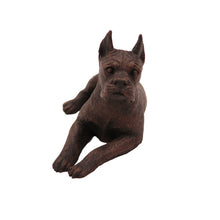 Wooden Pet Urn with Bronze Boxer Ears-Up Figurine & 4x6 Inches Photo Holder