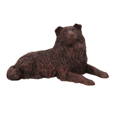 Wooden Pet Urn with Lying Down Bronze Collie Figurine & 4x6 Inches Photo Holder