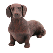 Wooden Pet Urn with Lying Down Bronze Dachshund Figurine & 3.5x5 Inches Photo Holder