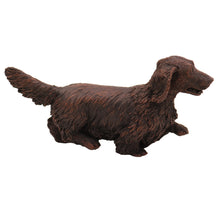 Wooden Pet Urn with Walking Bronze Dachshund Figurine & 4x6 Inches Photo Holder