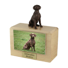 Wooden Pet Urn with Sitting Bronze Dalmatian Figurine & 4x6 Inches Photo Holder