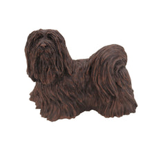 Wooden Pet Urn with Standing Bronze Lhasa Apso Figurine & 4x6 Inches Photo Holder