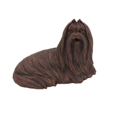 Wooden Pet Urn with Lying Down Bronze Maltese Figurine & 4x6 Inches Photo Holder