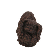 Wooden Pet Urn with Standing Bronze Pekingese Figurine & 3.5x5 Inches Photo Holder