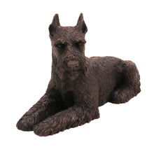Wooden Pet Urn with Lying Down Bronze Schnauzer Ears-Up Figurine & 4x6 Inches Photo Holder