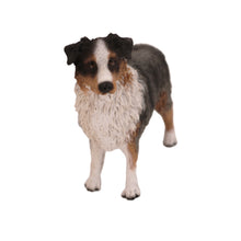 Wooden Pet Urn with Standing Blue Docked Australian Shepherd Figurine & 4x6 Inches Photo Holder