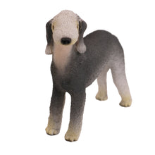 Wooden Pet Urn with Standing Dark Gray & Cream Bedlington Terrier Figurine & 4x6 Inches Photo Holder
