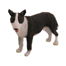 Wooden Pet Urn with Standing Black and White Bull Terrier Figurine & 4x6 Inches Photo Holder