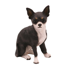 Wooden Pet Urn with Sitting Black and White Chihuahua Figurine & 4x6 Inches Photo Holder