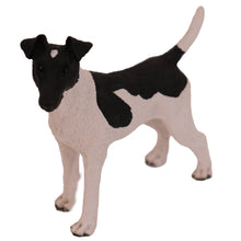Wooden Pet Urn with Standing Black and White Fox Terrier Figurine & 4x6 Inches Photo Holder