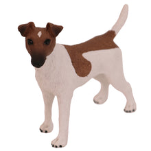 Wooden Pet Urn with Standing Brown and White Fox Terrier Figurine & 4x6 Inches Photo Holder
